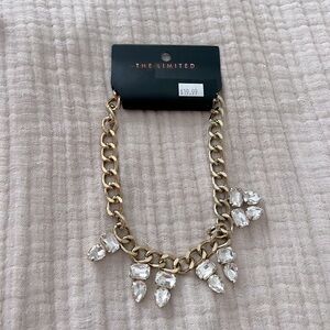 NWT Chunky rhinestone statement necklace by Loft white petal shaped stones gold
